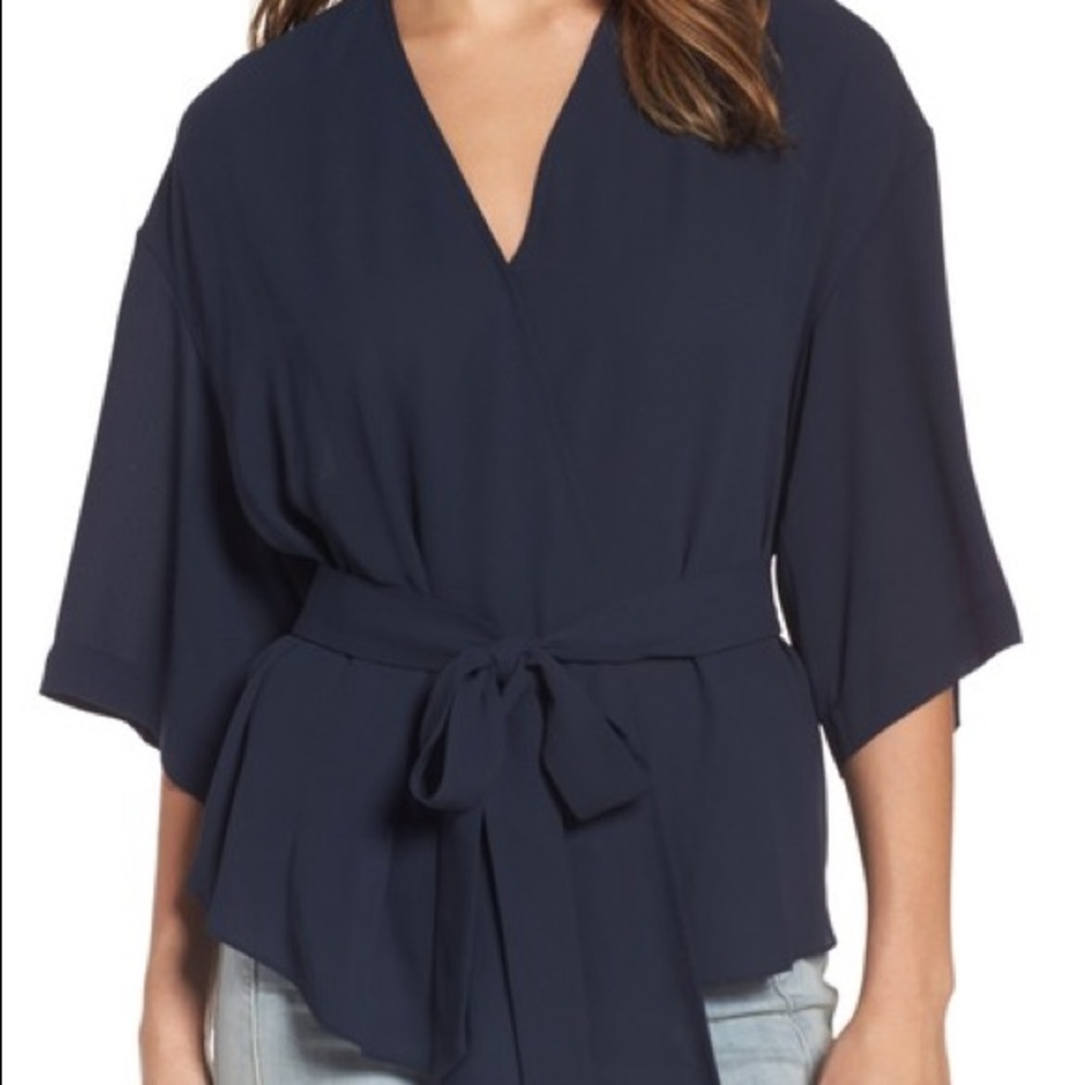 Trouve | Navy Blue Wrap Kimono Blouse